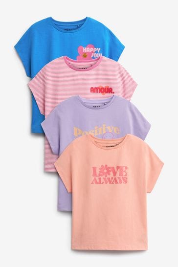 Buy Pink/Purple/Blue 4 Pack Slogan T-Shirts (3-16yrs) from Next Ireland
