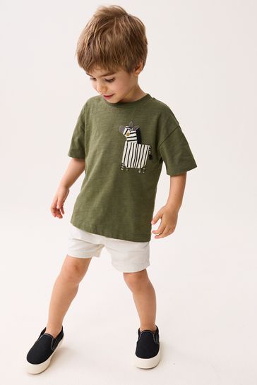 Khaki Green Zebra Short Sleeve Pocket T-Shirt (3mths-7yrs)