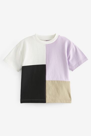 Black/Lilac Purple Short Sleeve Colourblock T-Shirt (3mths-7yrs)