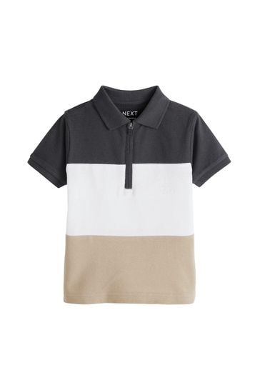 Black/Cream Short Sleeve Colourblock Polo Shirt (3mths-7yrs)