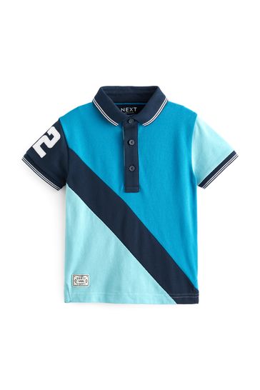 Blue Short Sleeve Colourblock Polo Shirt (3mths-7yrs)