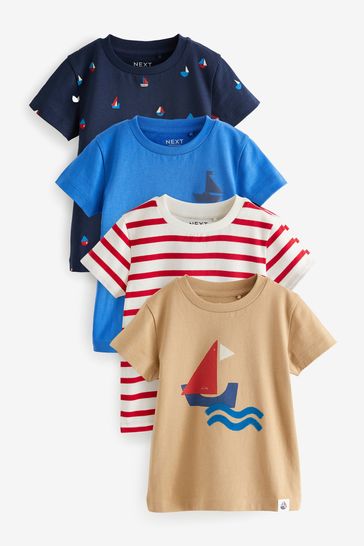 White/Blue/Red Short Sleeve T-Shirt Set 4 Pack (3mths-7yrs)