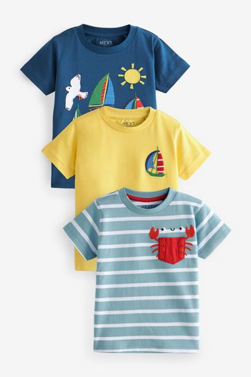 Yellow/Blue Short Sleeve Character T-Shirts 3 Pack (3mths-7yrs)