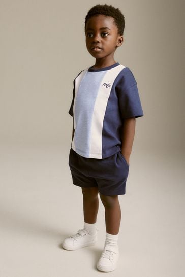 Buy Blue 100 Cotton Short Sleeve Colourblock T Shirt and Shorts Set 3mths 7yrs from Next Bahrain