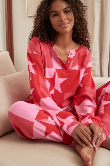 Buy Red Star Waffle Cotton Long Sleeve Pyjamas from Next Germany