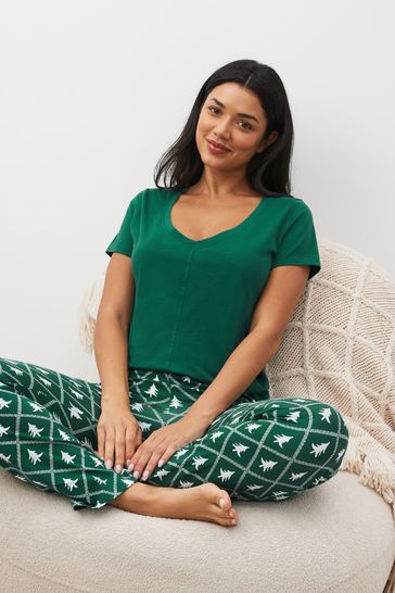 Green Christmas Tree Cotton Short Sleeve Pyjamas