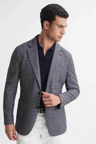 Buy Reiss Navy Lite Slim Fit Wool Blend Dogtooth Blazer from Next