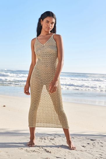 Gold knitted top beach dress
