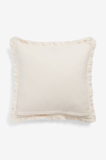 Natural Ikat Jacquard Geo Fringe Cushion