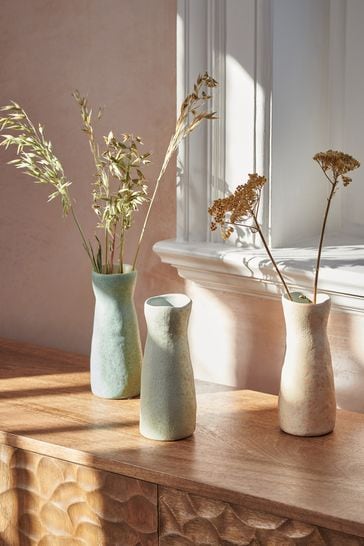 Set of 3 Blue Textured Ceramic Vases