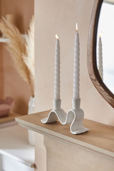 White Wiggle Cast Metal Taper Candle Holder