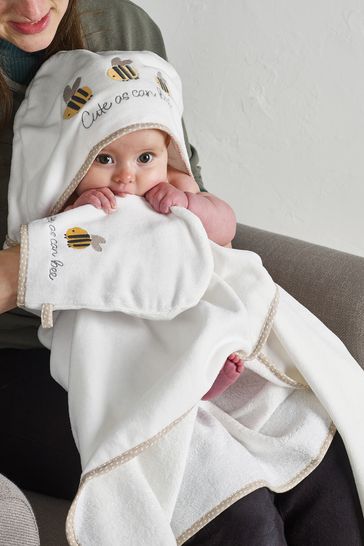 White Bee Newborn Cotton Hooded Baby Towel