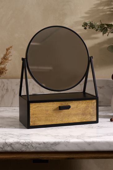 Tabletop vanity store mirror with storage