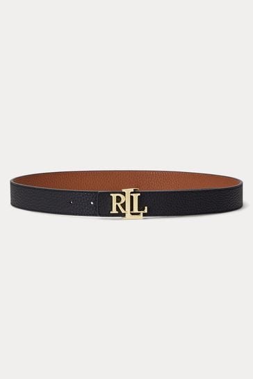 Lauren Ralph Lauren Logo Reversible Leather Black Belt