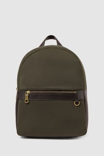Reiss Khaki Drew Neoprene Zipped Backpack