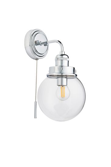 Gallery Home Chrome Courtney Glass 1 Bulb Bathroom Wall Light