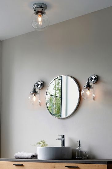 Gallery Home Chrome Coutrney Glass 1 Bulb Bathroom Ceiling Light