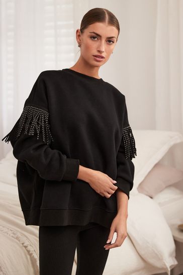 Black fringe sweatshirt on sale