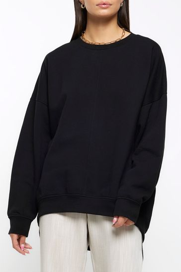 River Island Black Longline Batwing Sweat Top