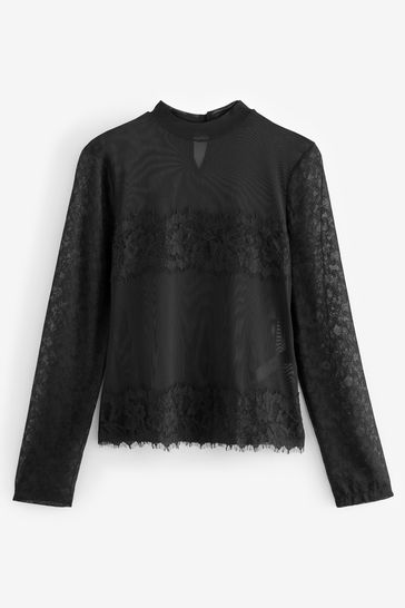 Black lace mesh top cheap