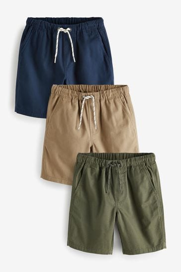 Pack de 3 pantalones cortos sin cierres en azul marino/marrón tostado/verde caqui (3 - 16 años)
