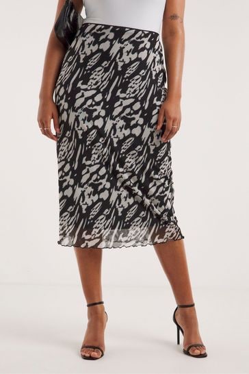 Buy Simply Be Mono Tie Dye Mesh Black Midi Skirt from Next Luxembourg