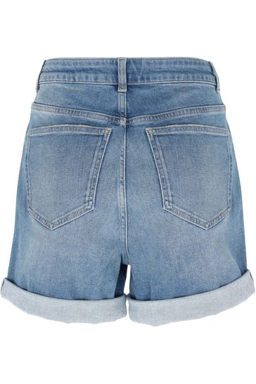 Blue distressed denim shorts sale