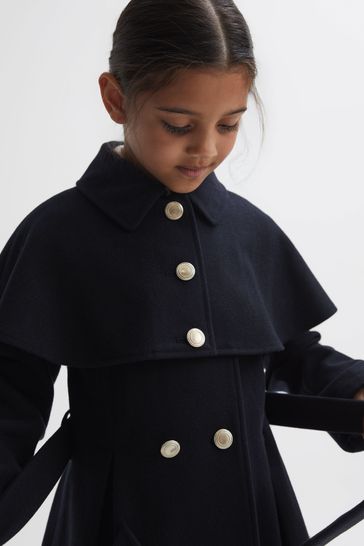 Reiss Navy Rose Senior Wool Shoulder Cape Coat