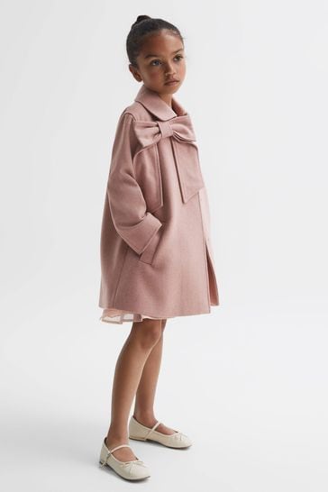 Reiss Pink Amelia Junior Wool Bow Detail Coat