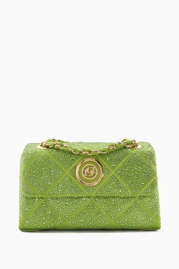 Dune London Green Duchess B Diamante Quilt Shoulder Bag