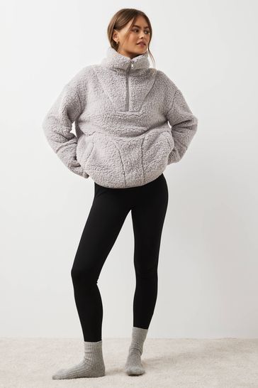 Grey Borg Fleece Funnel Neck Half Zip Top