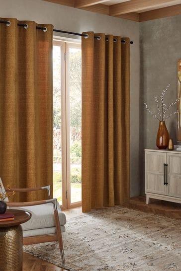 Mustard Yellow Next Heavyweight Chenille Eyelet Lined Curtains