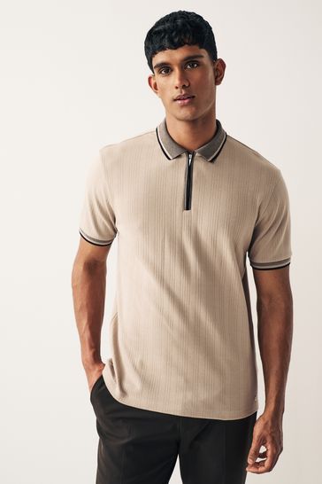 Stone Brown Short Sleeve Smart Collar Polo Shirt