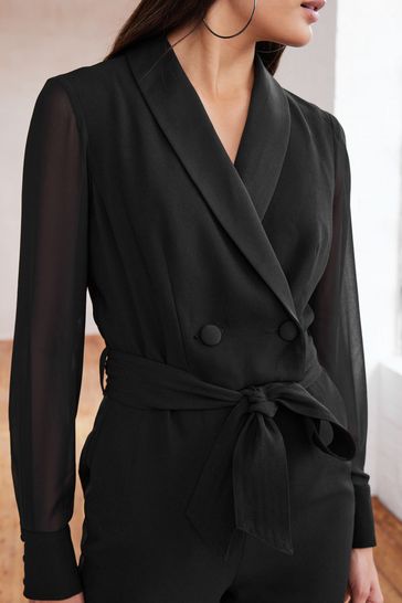 Long sleeve tuxedo jumpsuit top