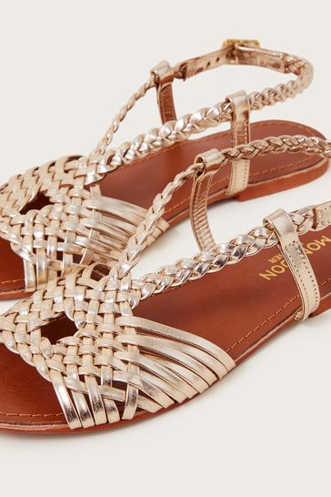Buy Monsoon Gold Woven Leather Plait Sandals from Next Luxembourg