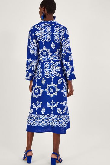 Buy Monsoon Blue Print Shirt Dress in Linen Blend from Next Ireland