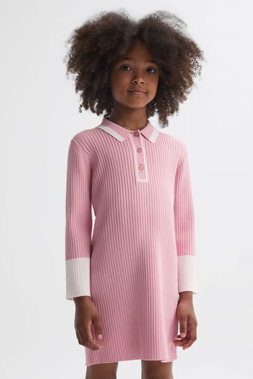 Reiss Pink Sammy Senior Knitted Polo Dress