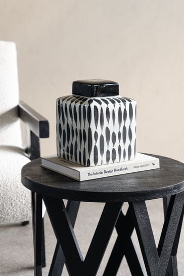 Libra Black/White Vertical Stripes Square Jar