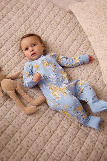 Blue Turnover Feet Two Way Zip Baby Sleepsuit 1 Pack 0mths 3yrs