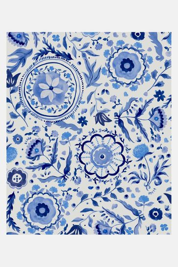 Joules Blue Festival Flowers Wallpaper