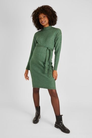 JoJo Maman Bébé Green Turtle Neck Knitted Maternity Dress