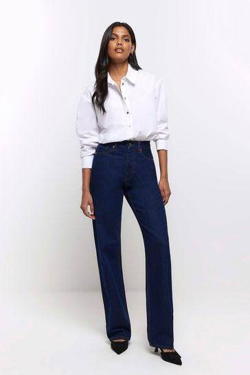 River Island Blue 90s Straight High Rise Jeans