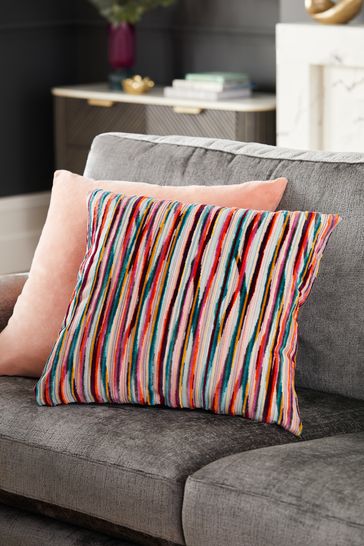 Multi Bright 59 x 59cm Cut Velvet Stripe Cushion