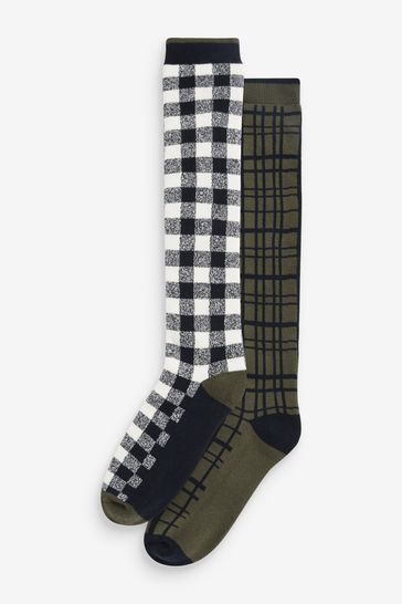 Green Check Welly Socks 2 Pack