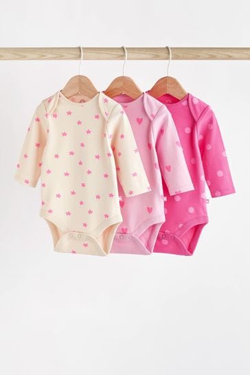 Pink Baby Long Sleeve Bodysuits 3 Pack