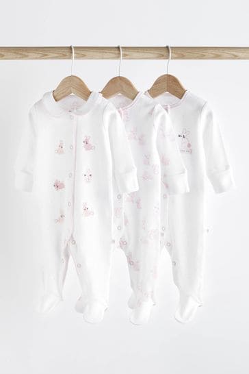 Pink 3 Pack Baby Sleepsuit (0-2yrs)