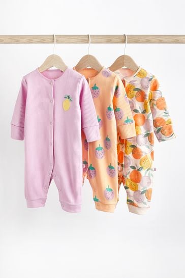 Orange Baby Printed Footless Sleepsuits 3 Pack (0mths-3yrs)