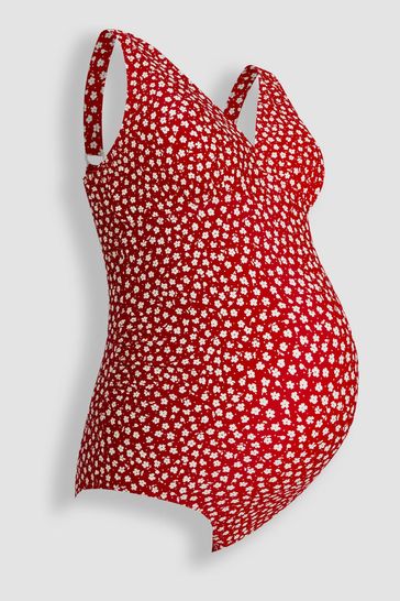 JoJo Maman Bébé Red Ditsy Floral V-Neck Maternity Swimsuit