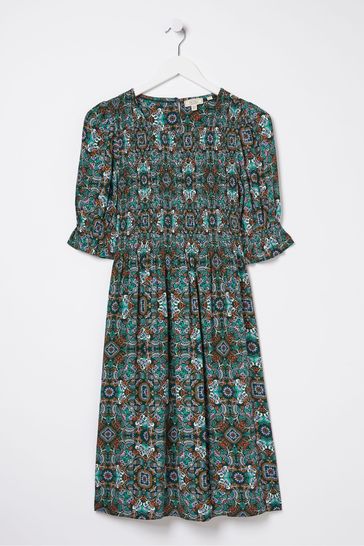 Buy FatFace Green Pacey Mirrored Floral Dress from Next Luxembourg
