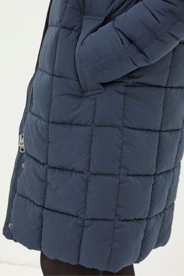FatFace Blue Sienna Quilted Mid Length Coat